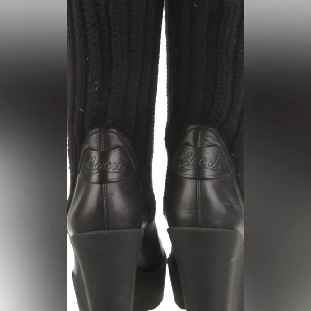 Gucci Black Wedge Boots with Knit Design - Picture 5 of 9